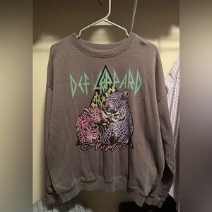 Graphic Def Leppard Oversized Sweatshirt - Gray with Pink & Purple Print S/M